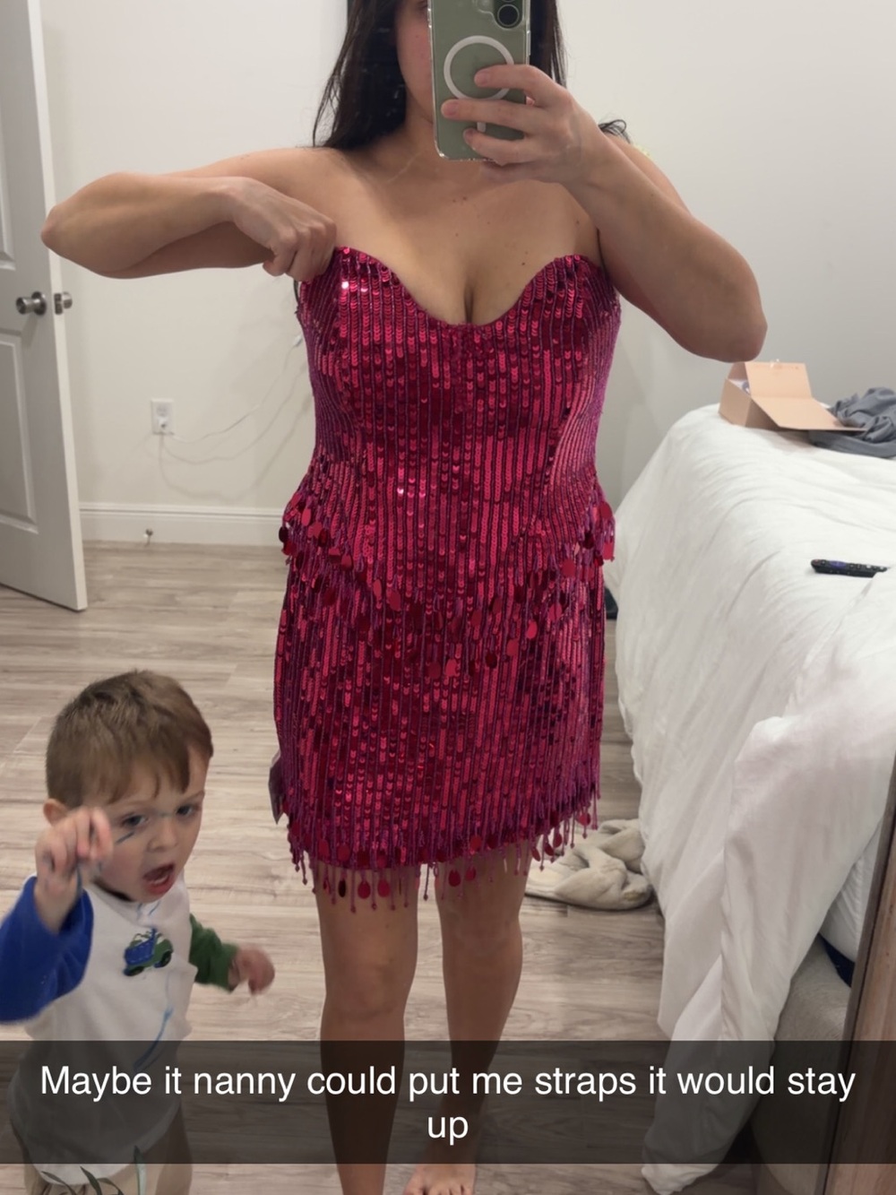 ASOS Strapless Sequin Mini Dress in Fuchsia - Picture 2 of 2